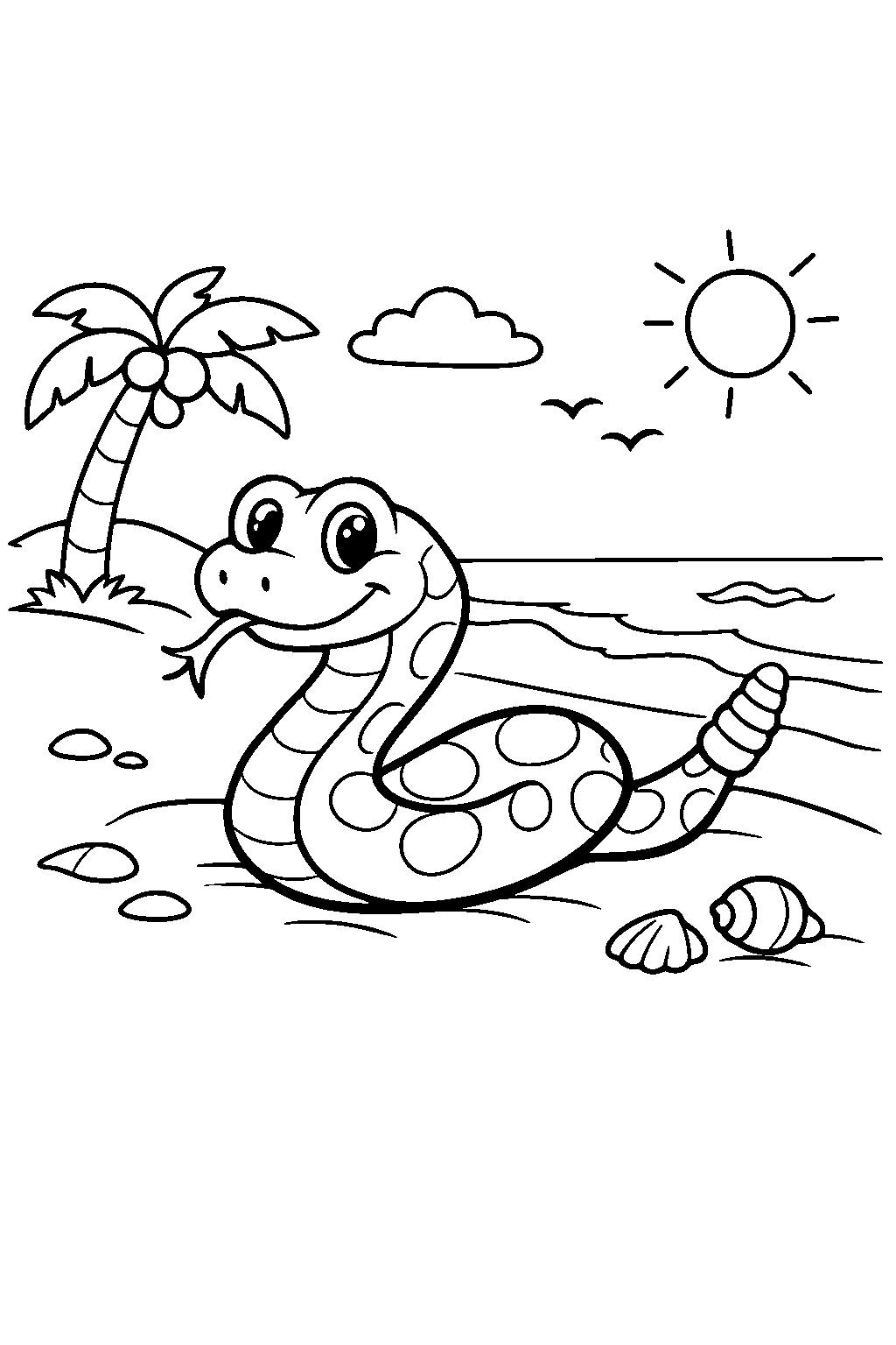 rattlesnake climbing on a beach line art