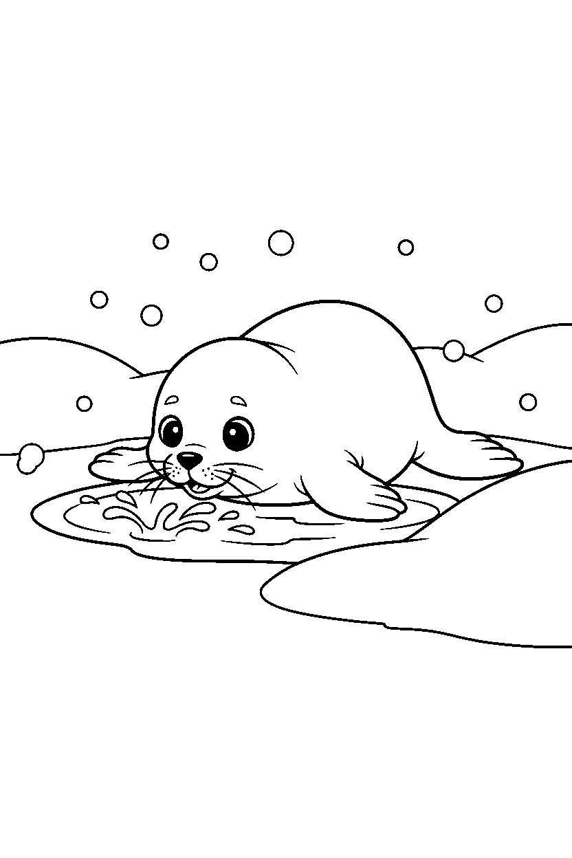 seal drinking water in the snow line art