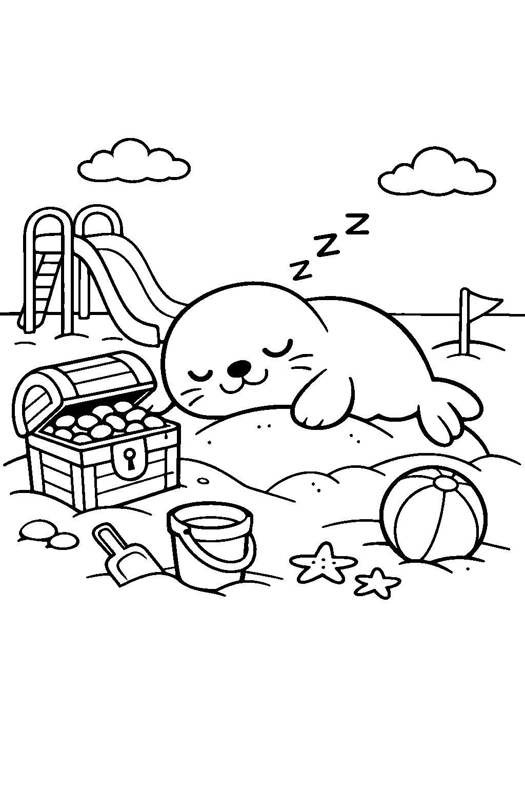 seal sleeping playground line art