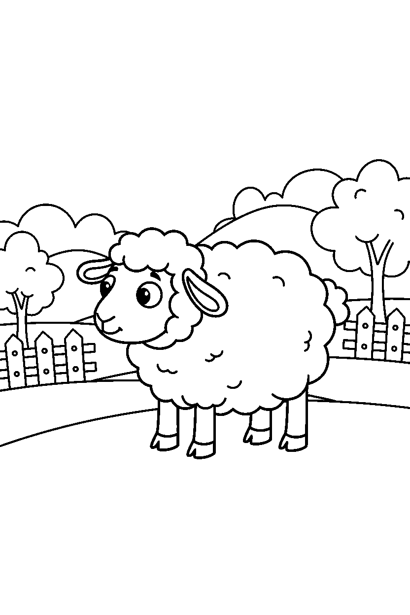 sheep looking around curiously in the countryside line art