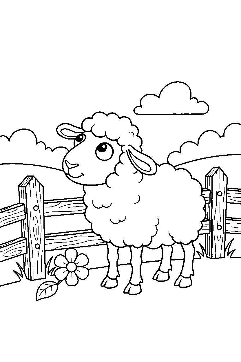 sheep looking around curiously near a wooden fence line art