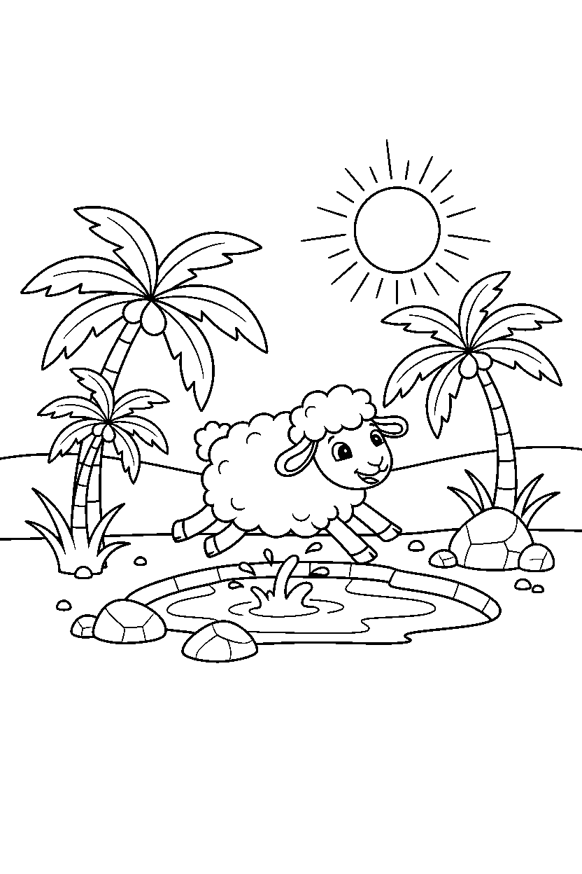 sheep playing gently in an oasis line art