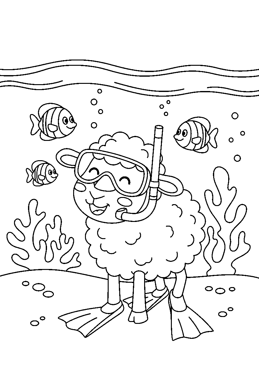 sheep standing happily under the sea line art