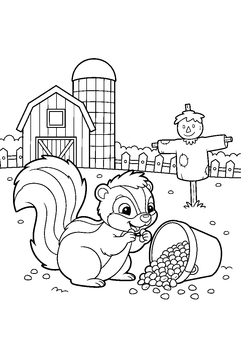 skunk eating on a farm line art