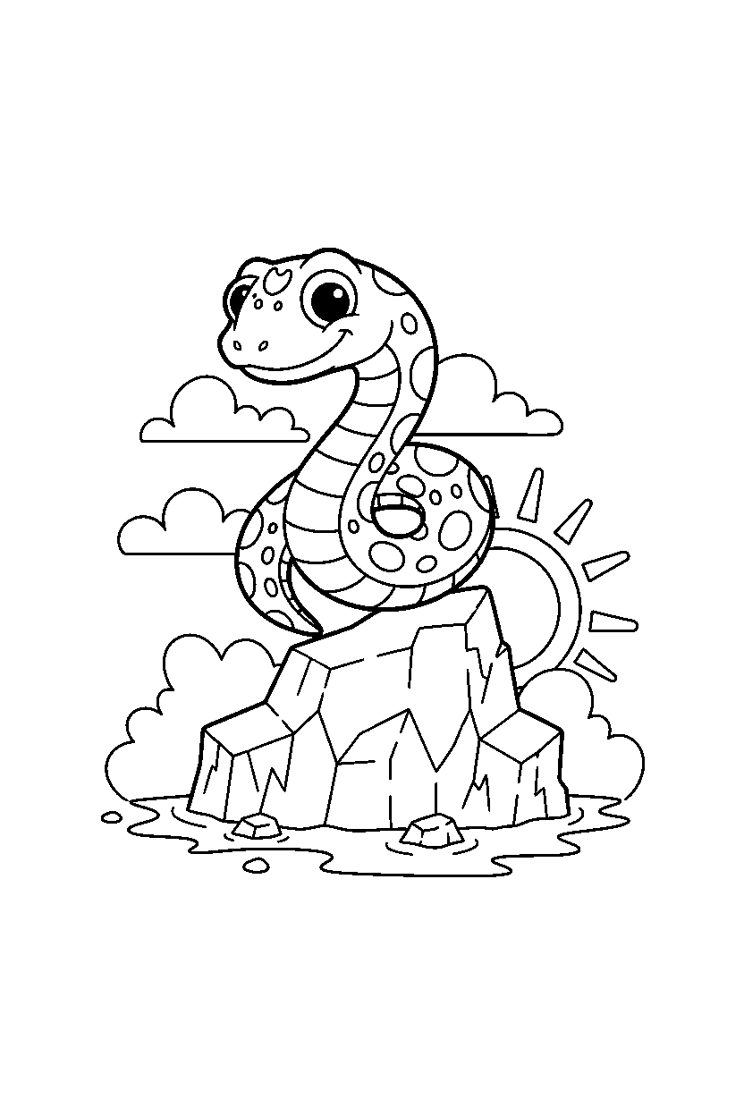 snake jumping near an iceberg line art