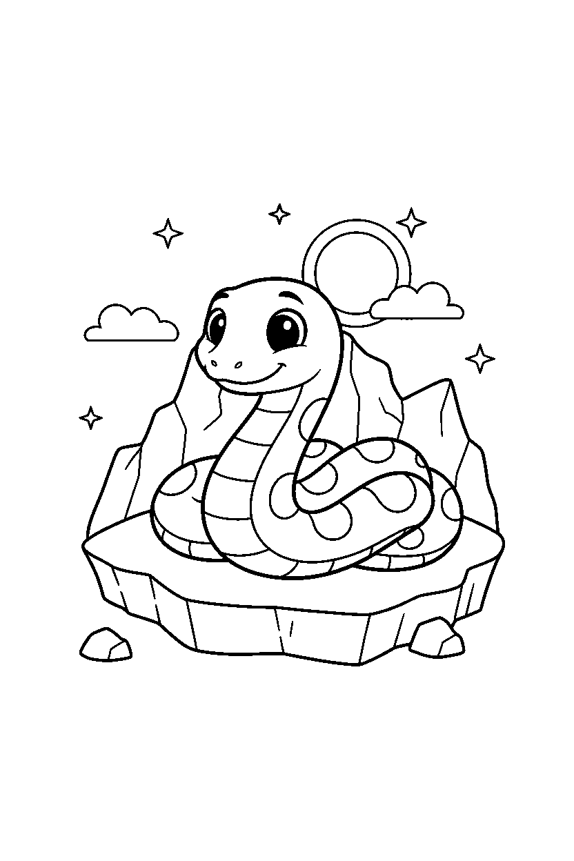 snake sitting calmly in a polar landscape line art