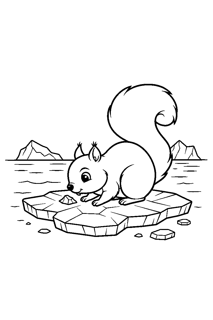 squirrel sniffing curiously on sea ice line art