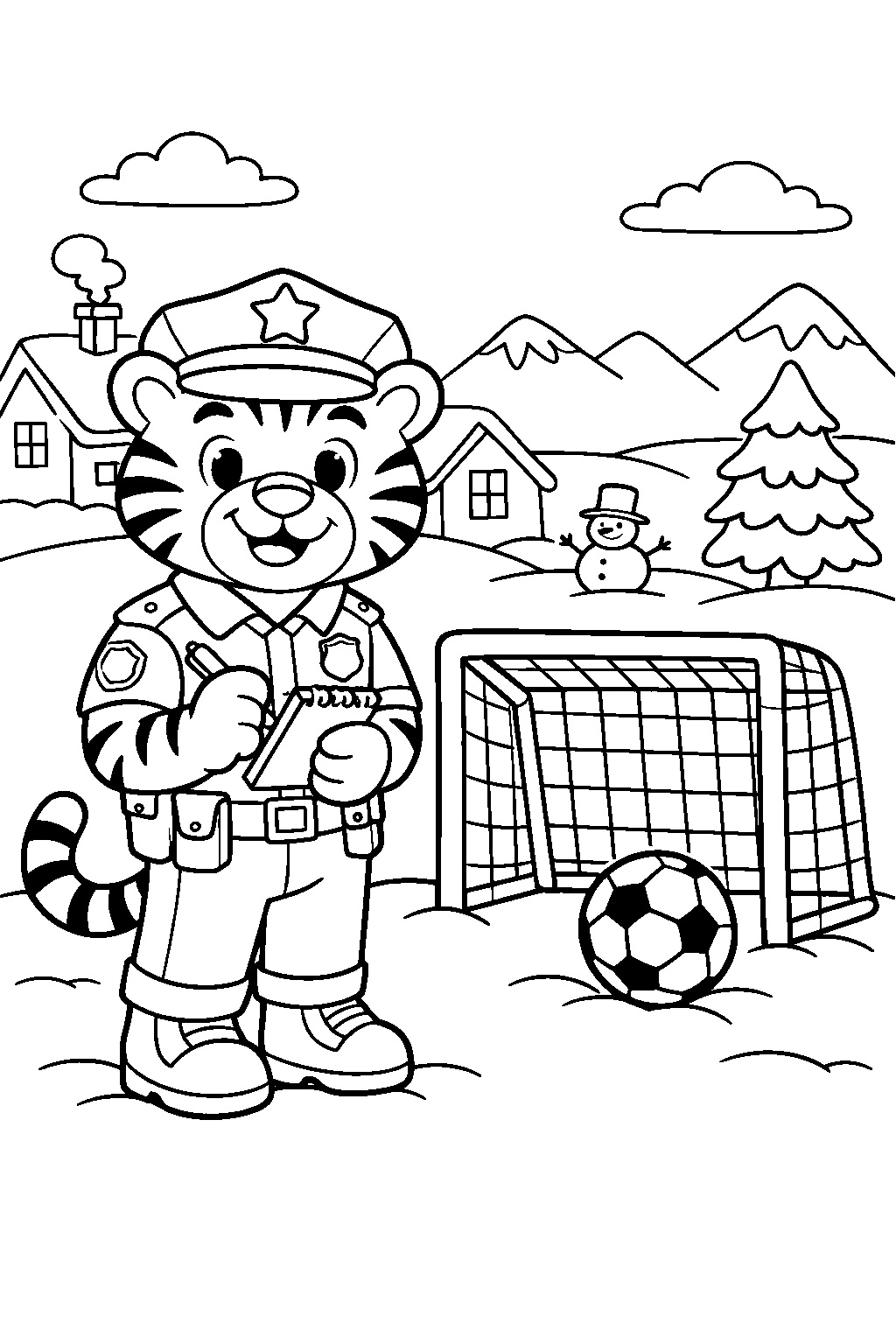 tiger working as police officer snow village line art