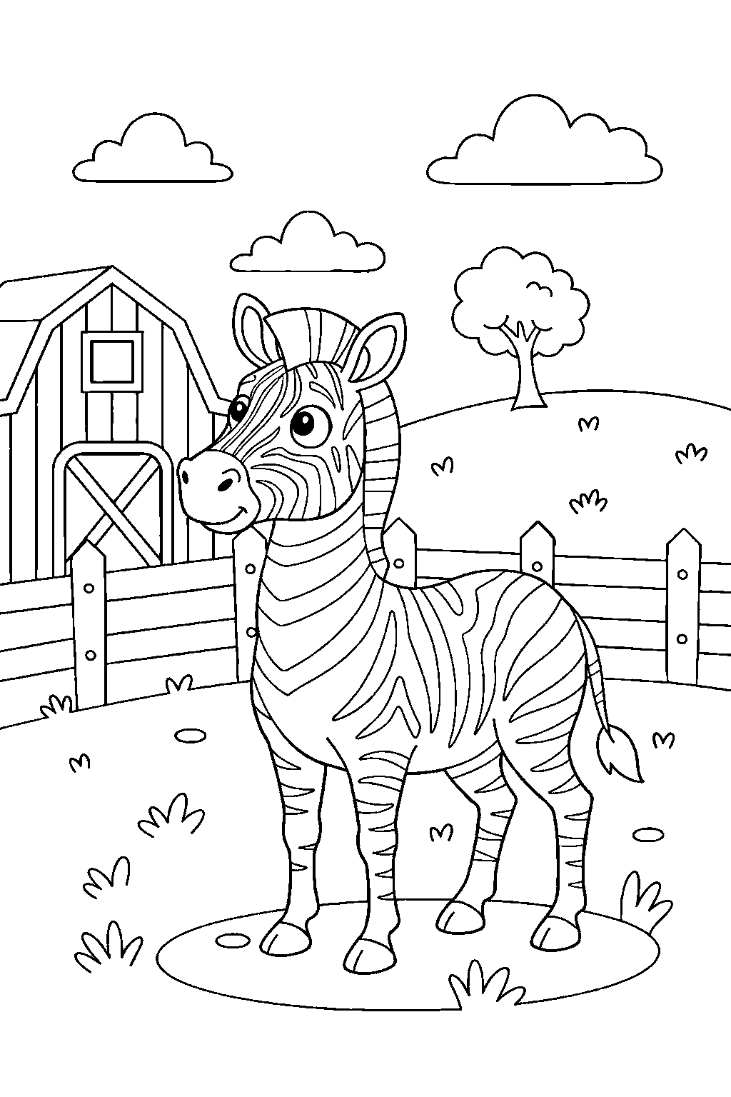 zebra looking around curiously on a farm line art
