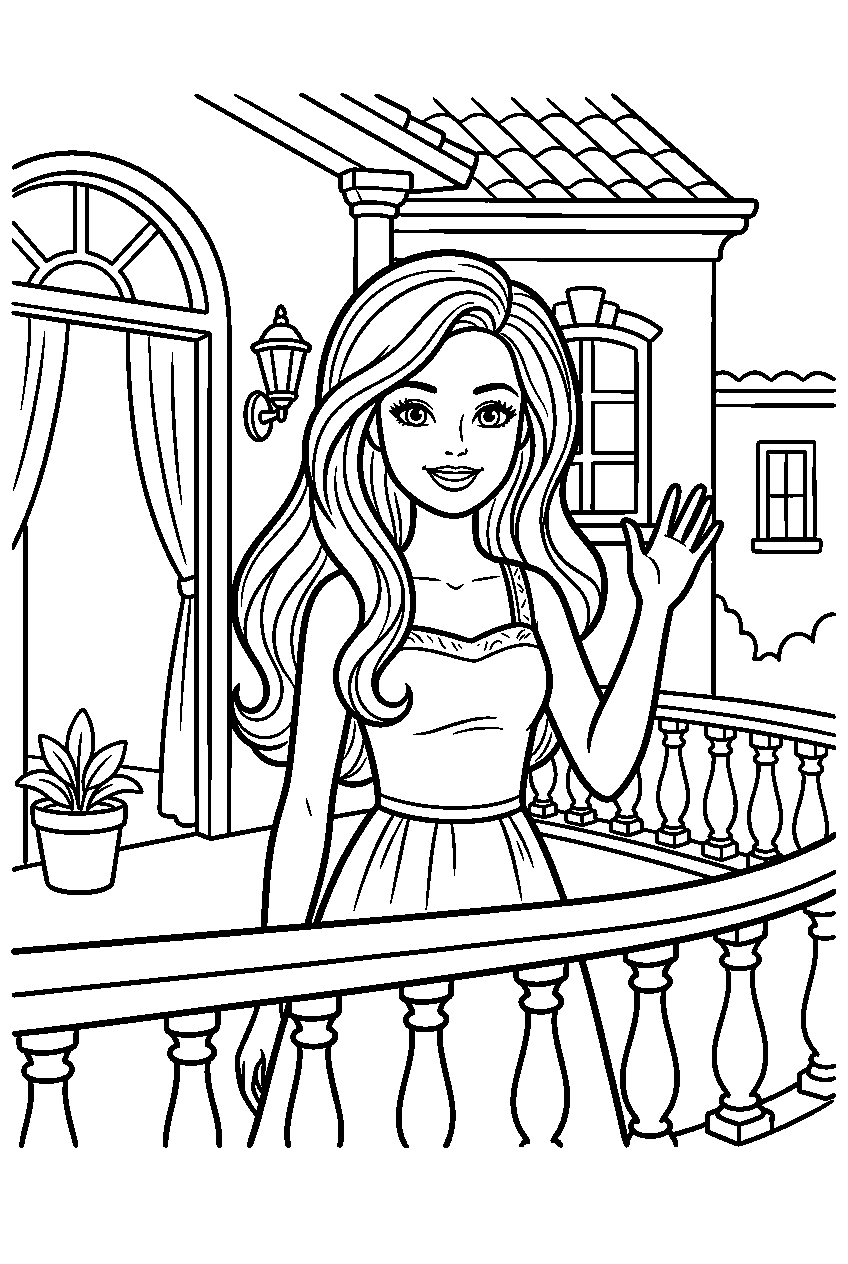barbie in dreamhouse balcony line art