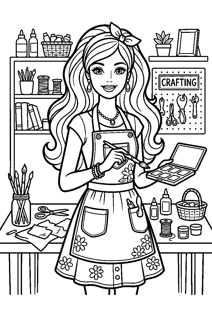 barbie in dreamhouse craft room line art
