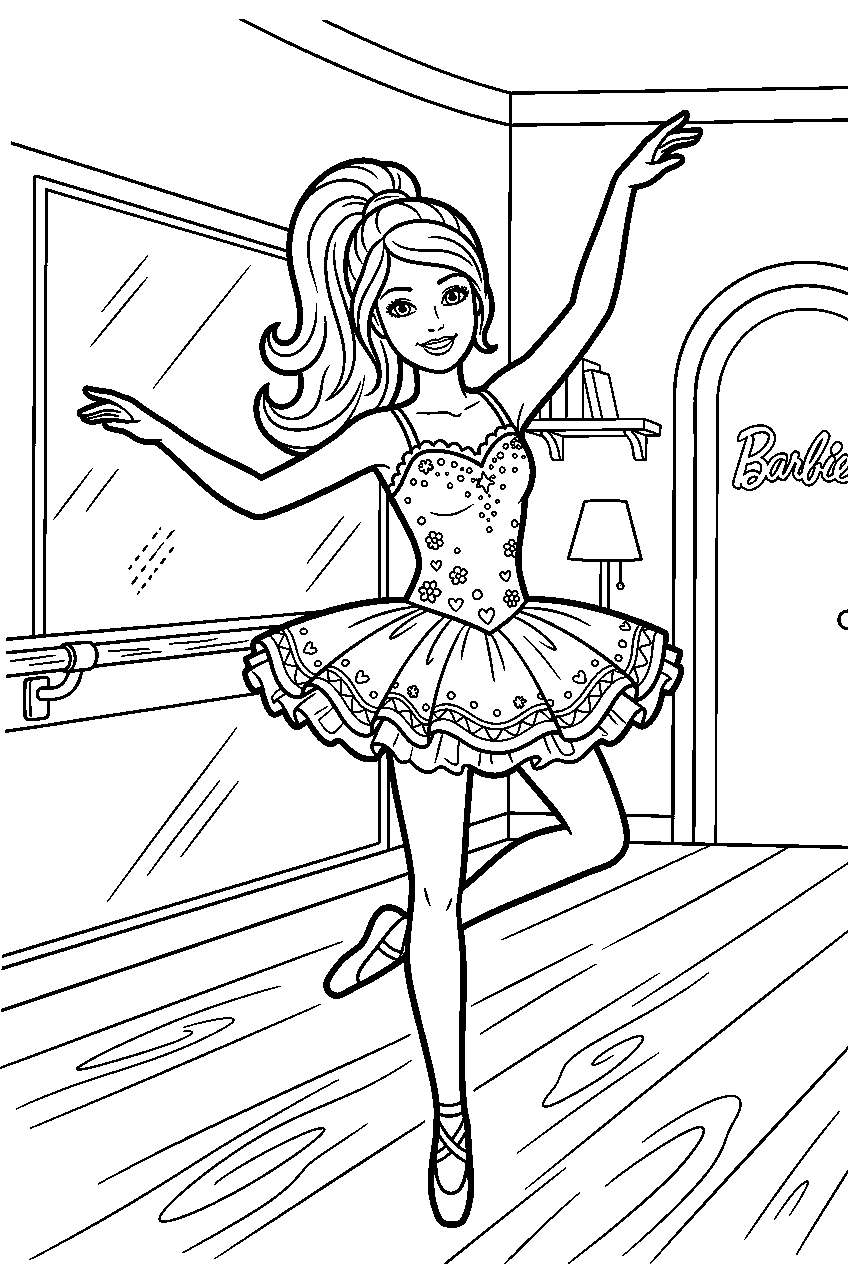 barbie in dreamhouse dance studio line art