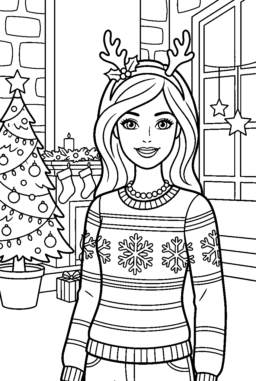 barbie in dreamhouse holiday room line art