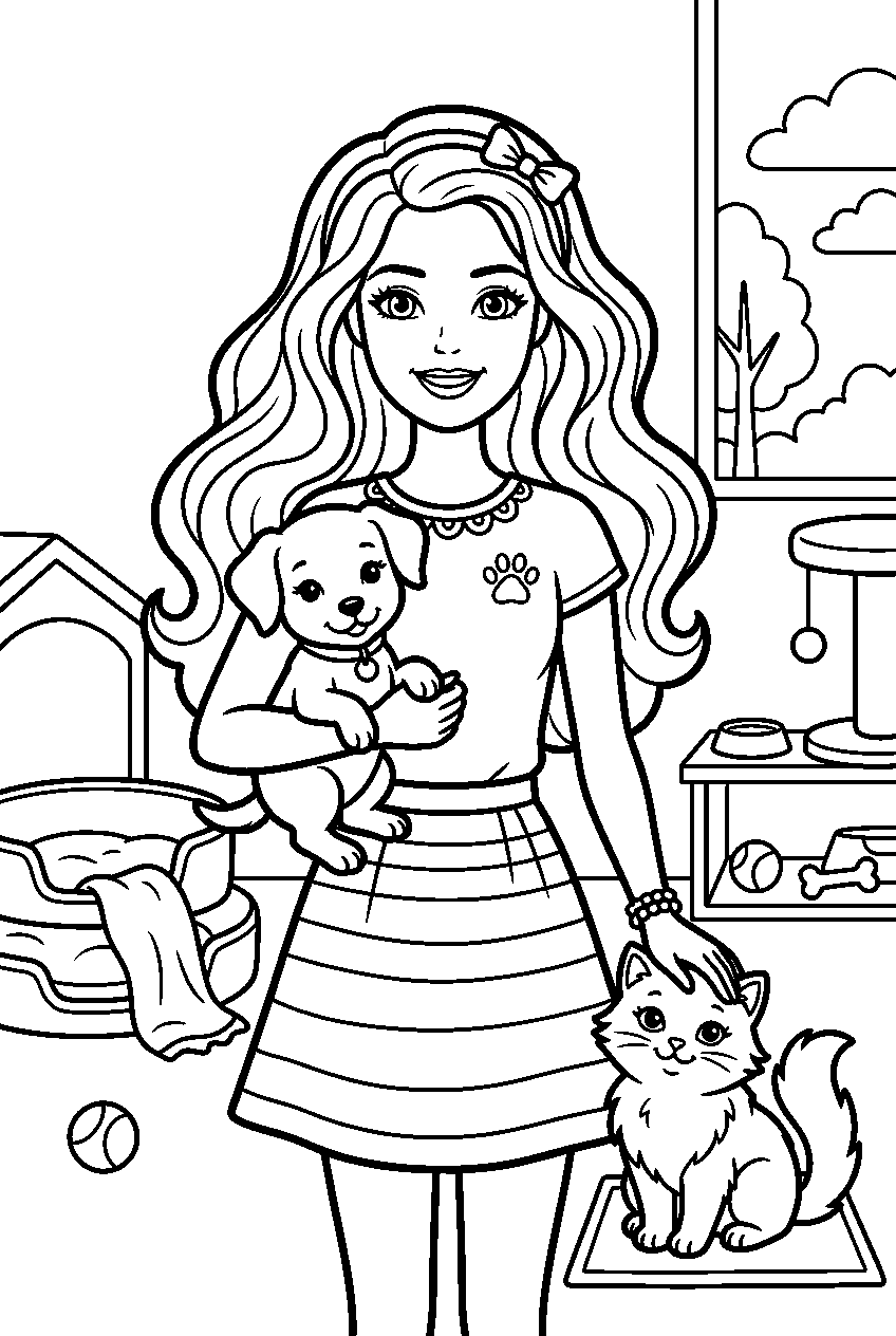 barbie in dreamhouse pet room line art