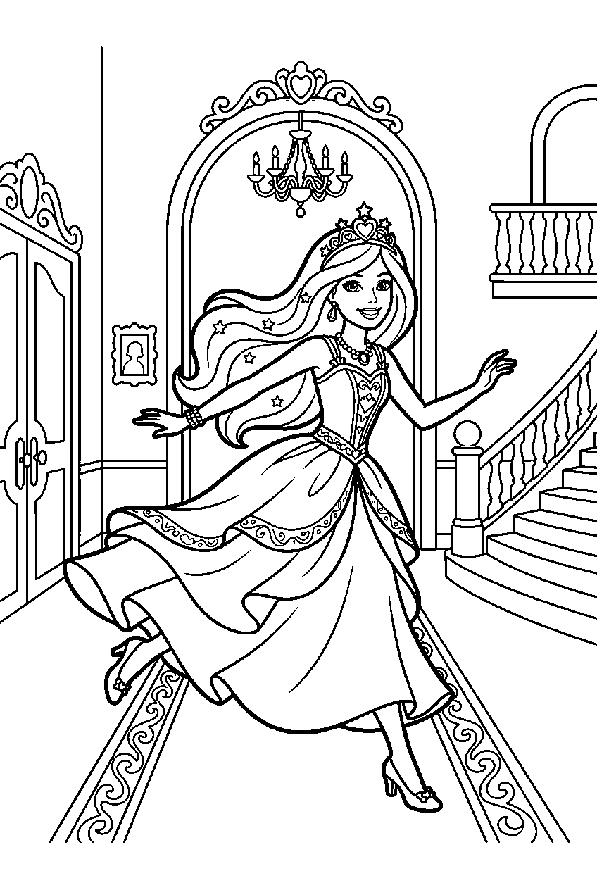 barbie princess running in barbie dreamhouse line art