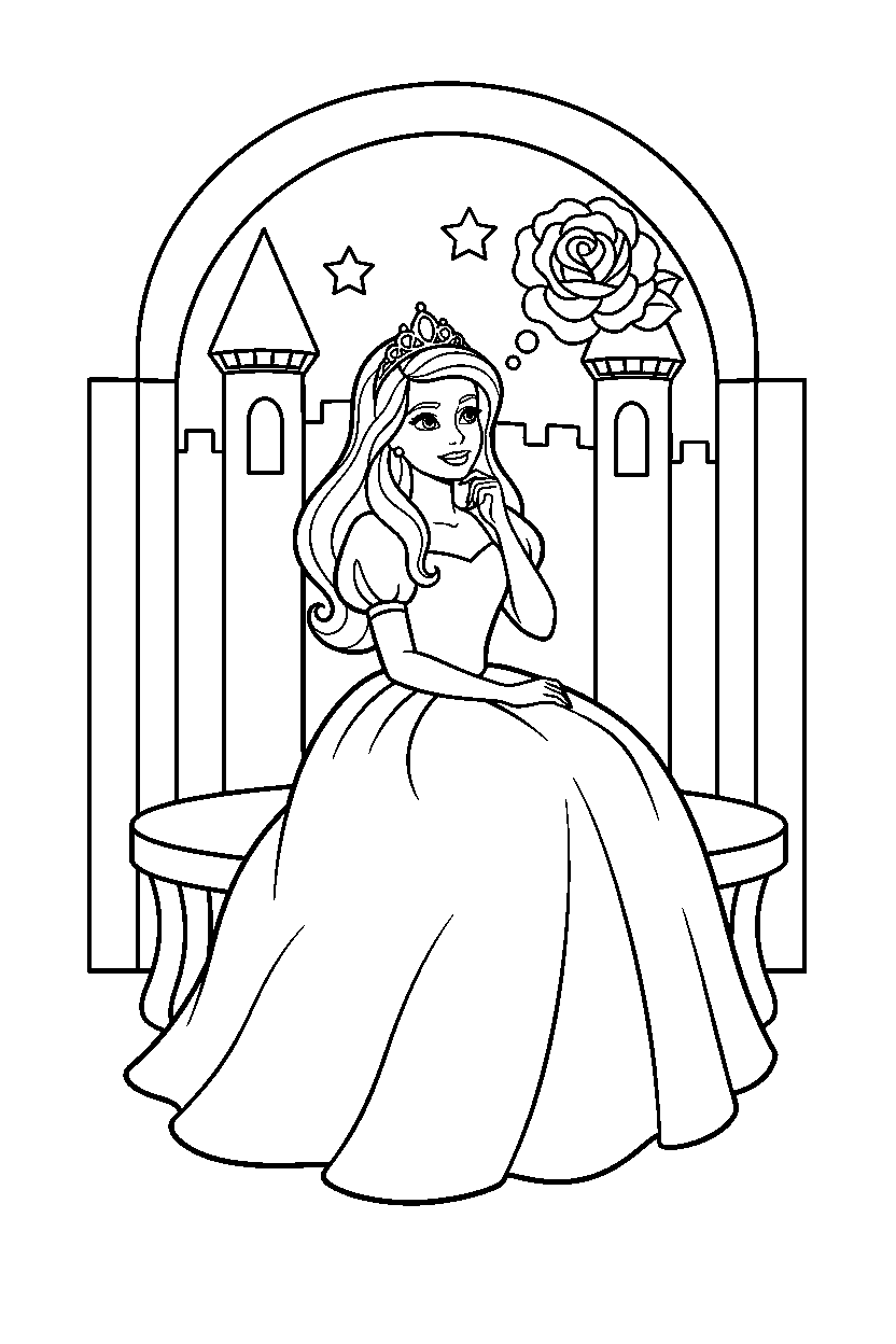 barbie princess thinking in castle line art
