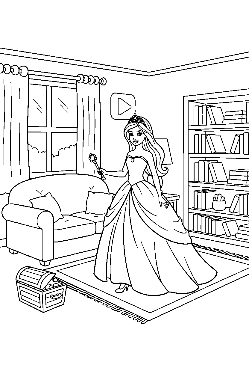 barbie princess walking in bonus room line art