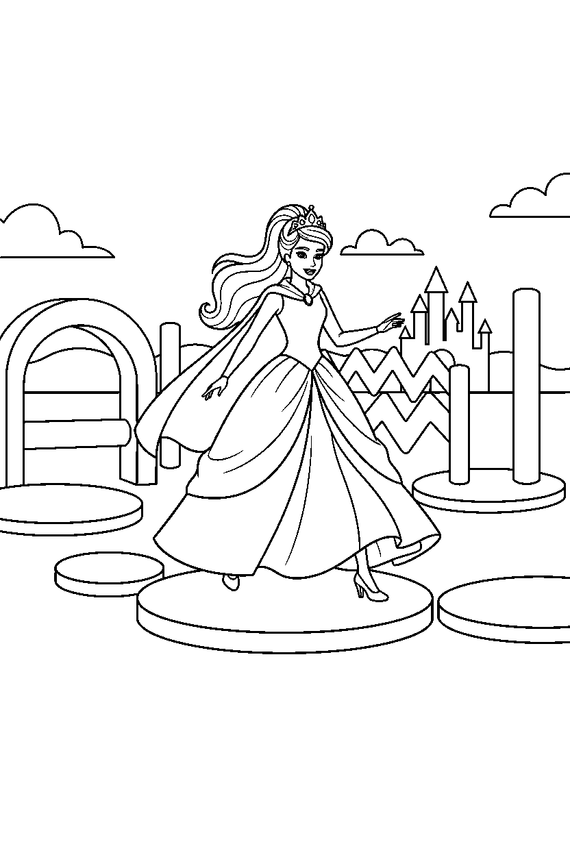 barbie princess walking in challenge area line art