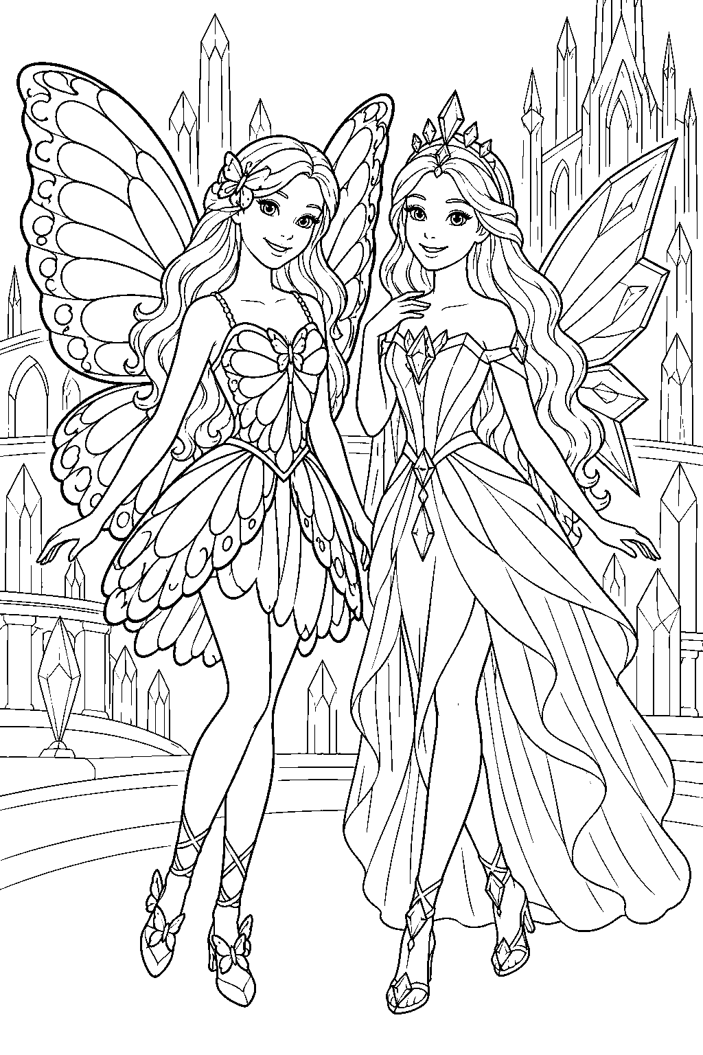 Colour Princesses Free Printable Barbie Fashion Designer Sketching a Dress Beside a ...
