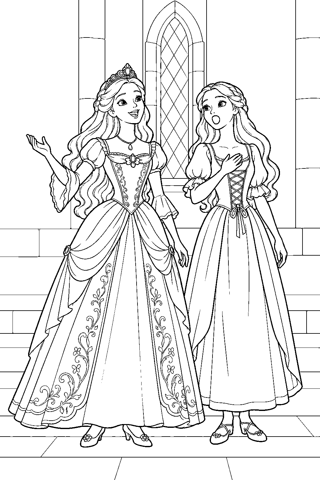Colour Princesses Free Printable Barbie Wearing a Festive Holiday Gown While Hanging an ...