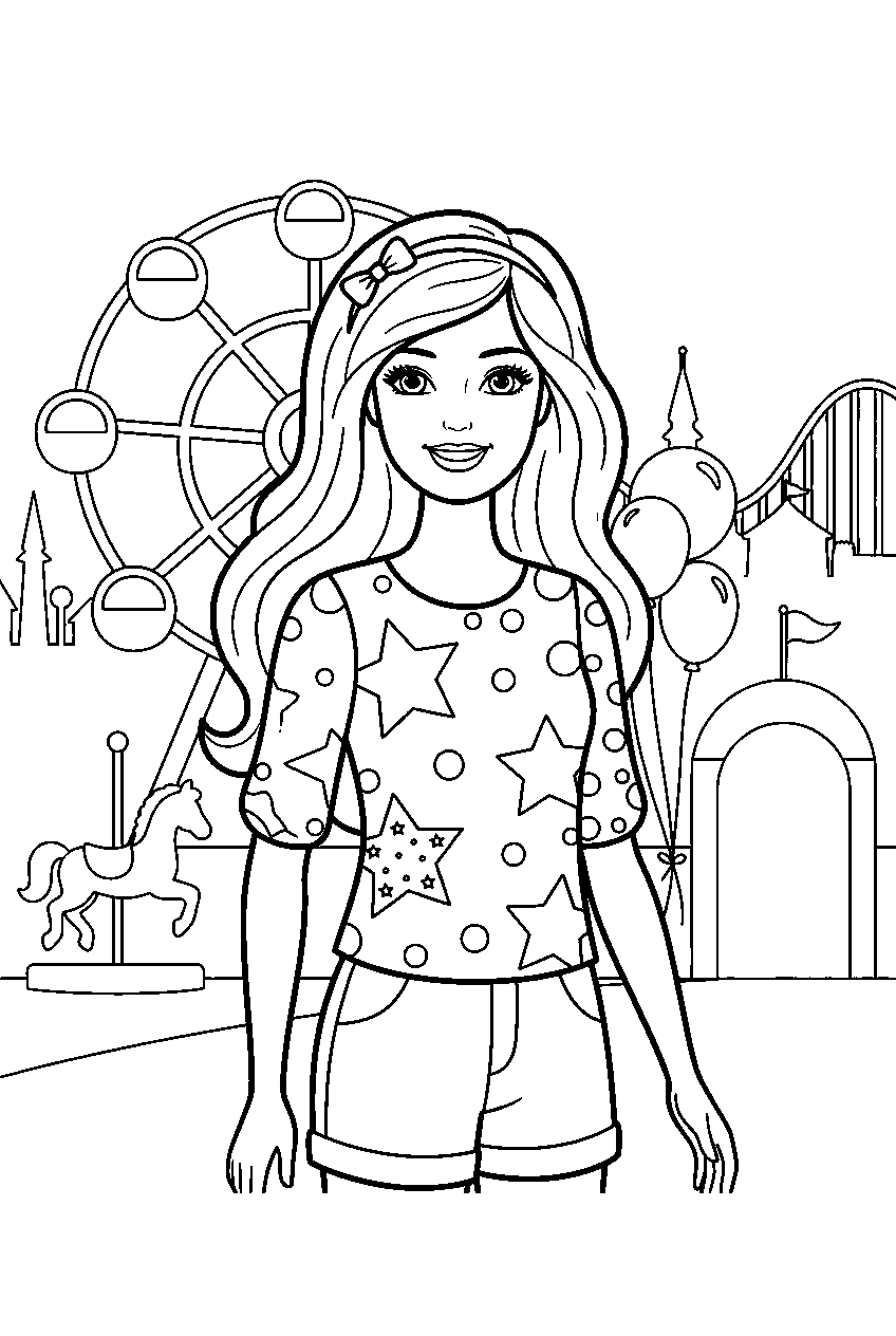 barbie in amusement park line art