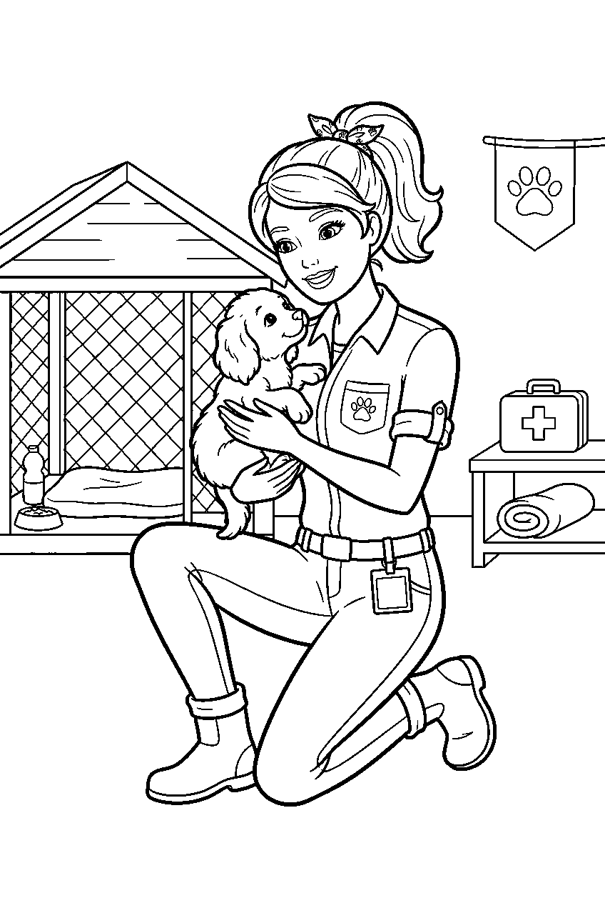 barbie in animal rescue center line art