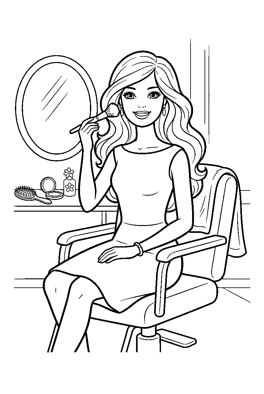 barbie in beauty salon line art