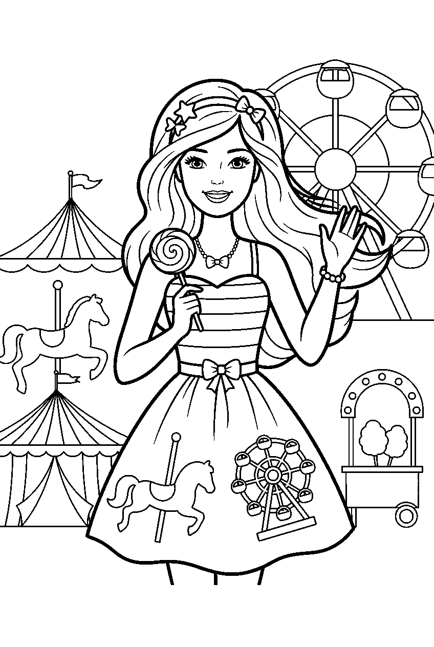 barbie in carnival grounds line art