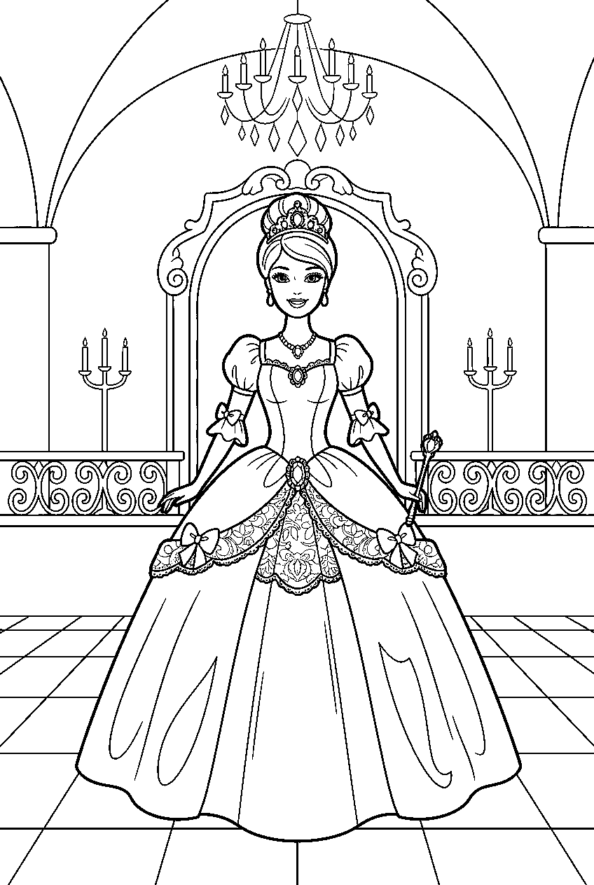 barbie in castle ballroom line art