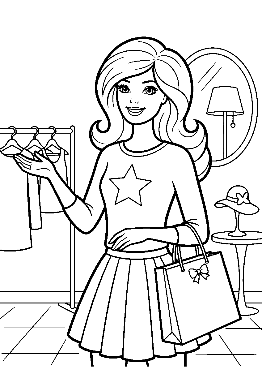 barbie in clothing store line art