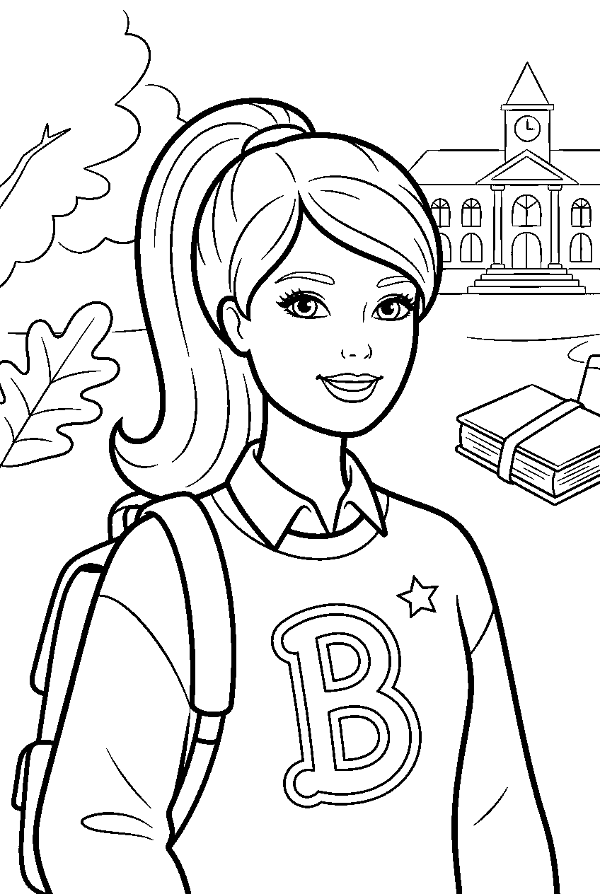 barbie in college campus line art