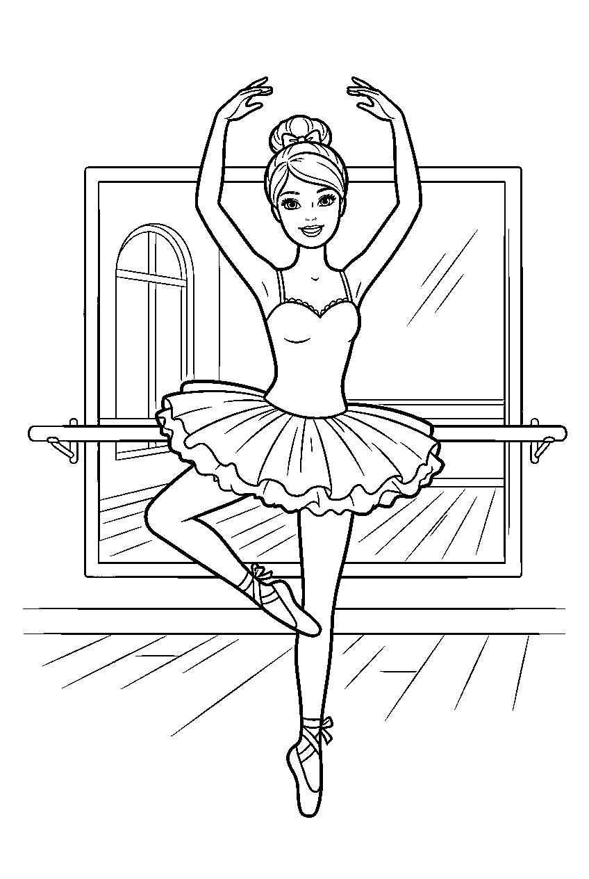 barbie in dance studio line art