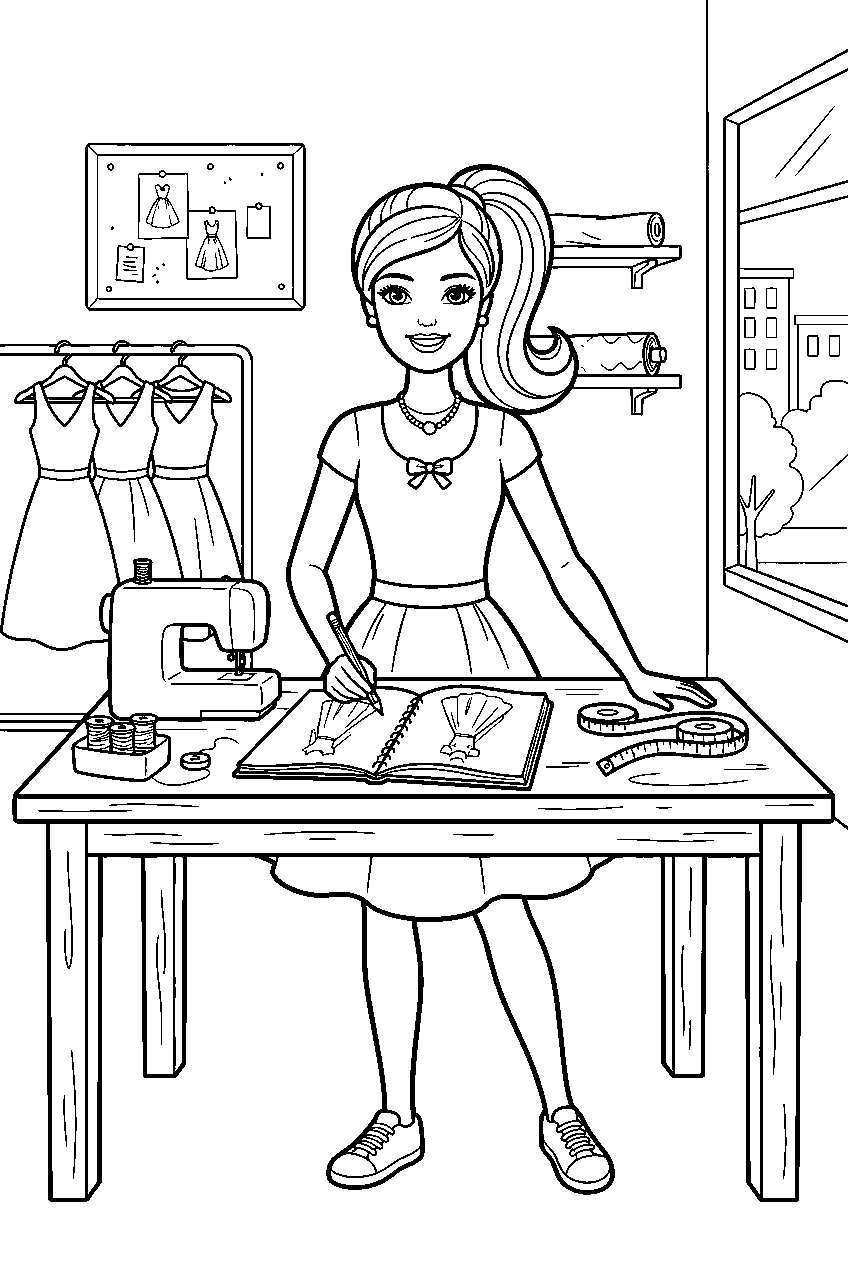 barbie in design workshop line art