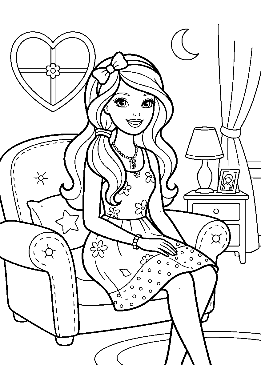 barbie in dreamhouse bedroom line art