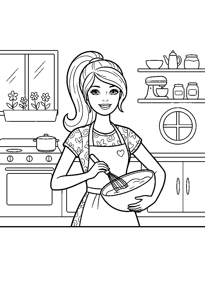 barbie in dreamhouse kitchen line art