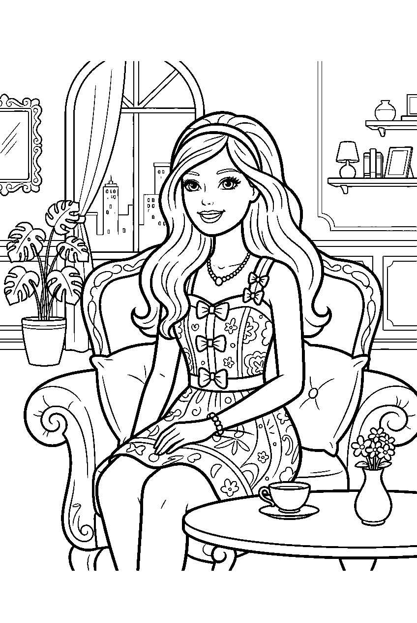 barbie in dreamhouse living room line art