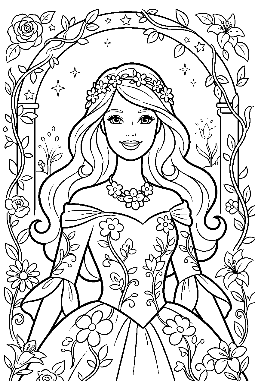 barbie in enchanted garden line art