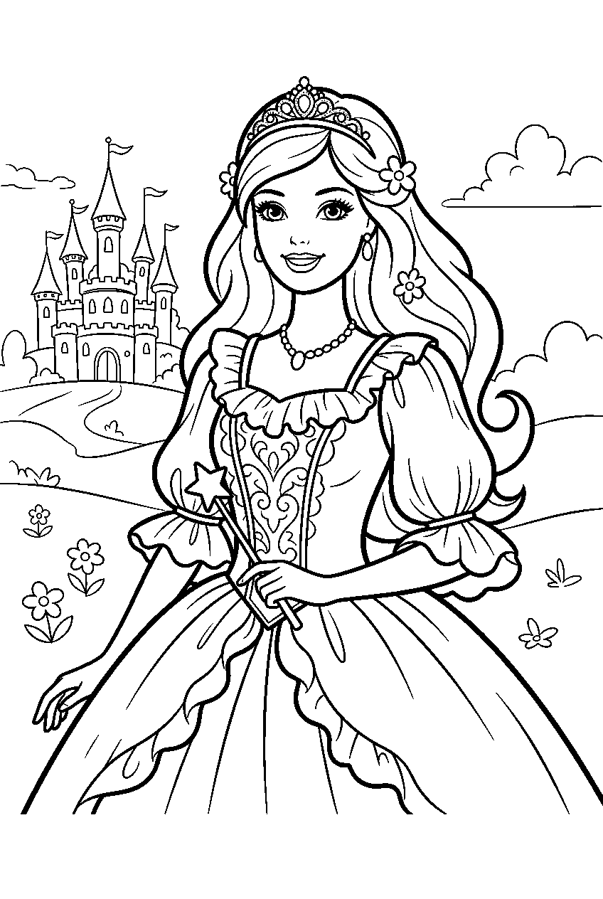 barbie in fairy tale kingdom line art
