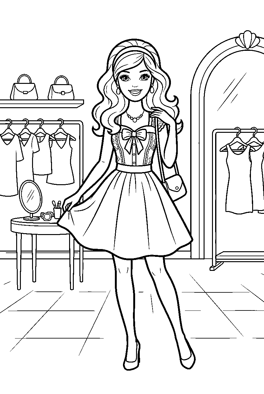 barbie in fashion boutique line art