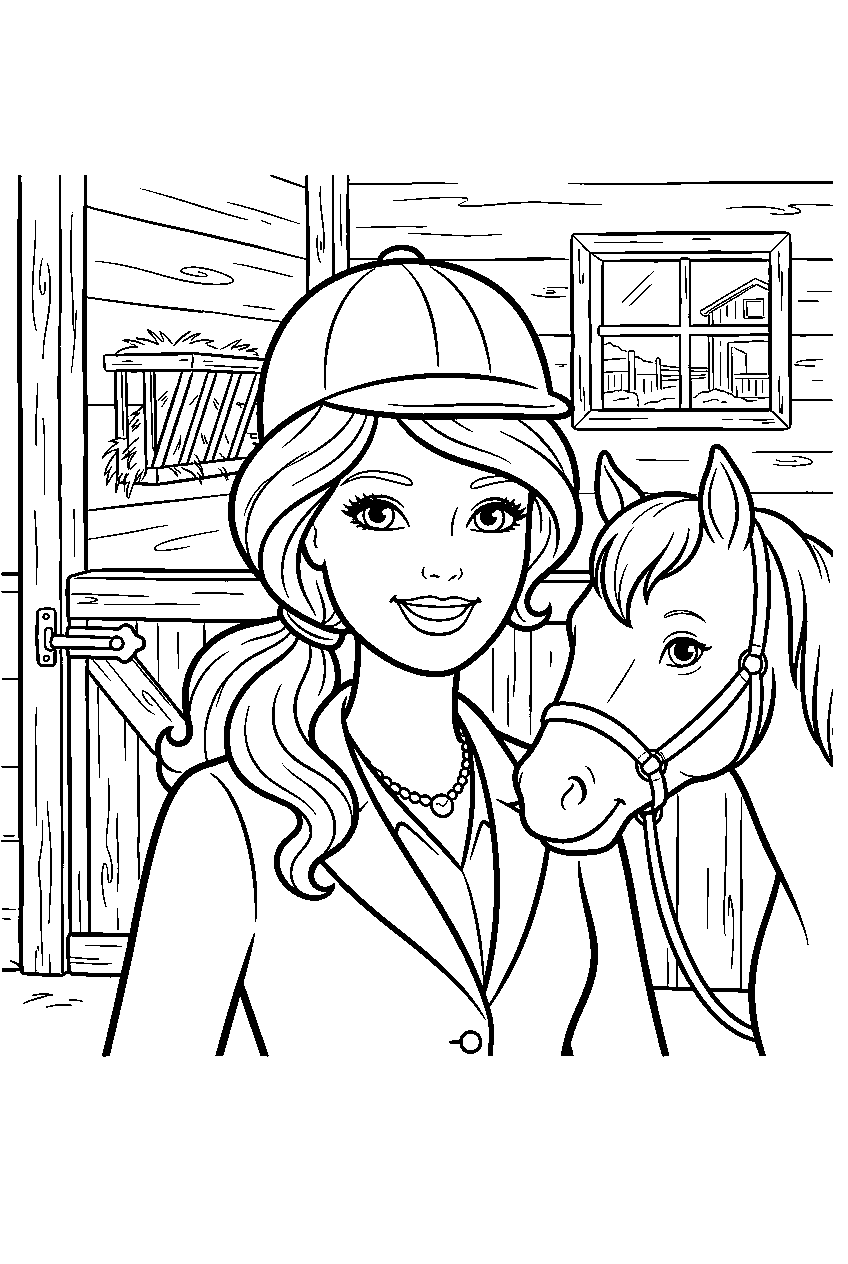 barbie in horse stable line art