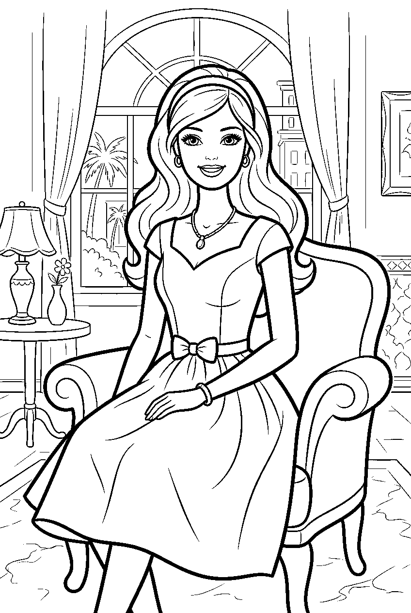 barbie in luxury hotel line art