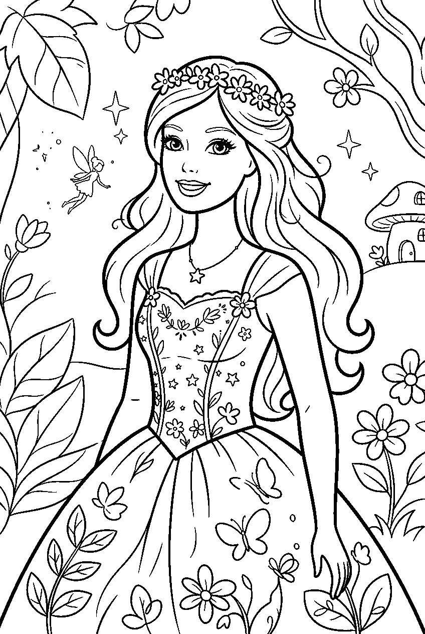 barbie in magical forest line art