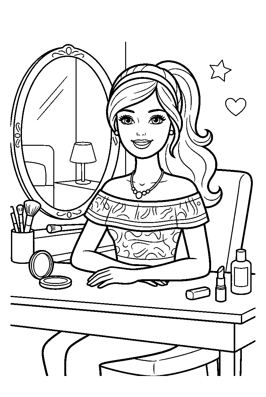 barbie in makeup studio line art