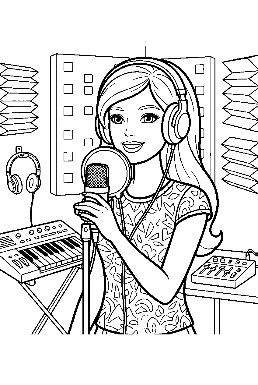 barbie in music studio line art