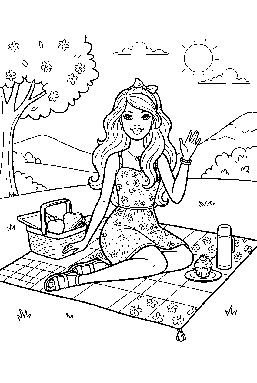 barbie in picnic area line art