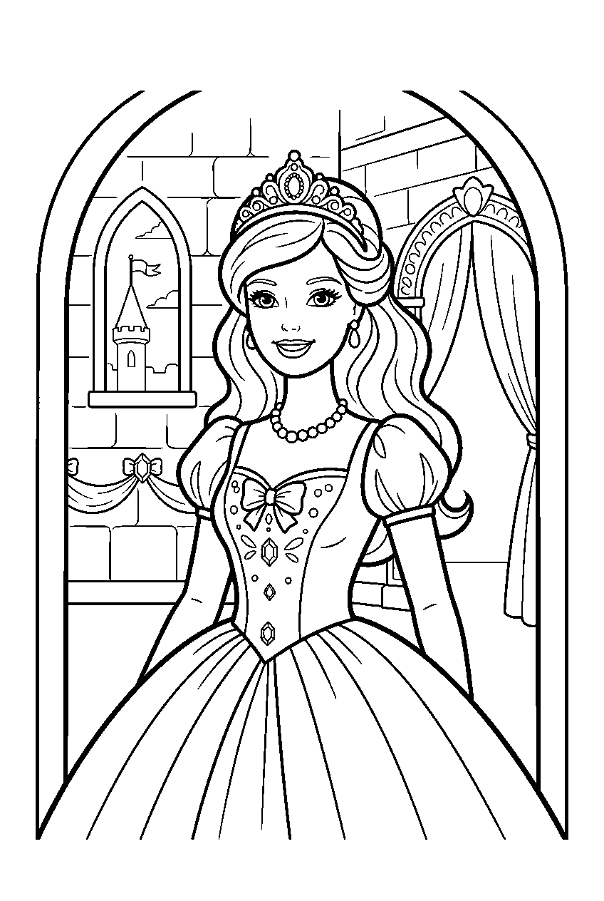 barbie in princess castle line art