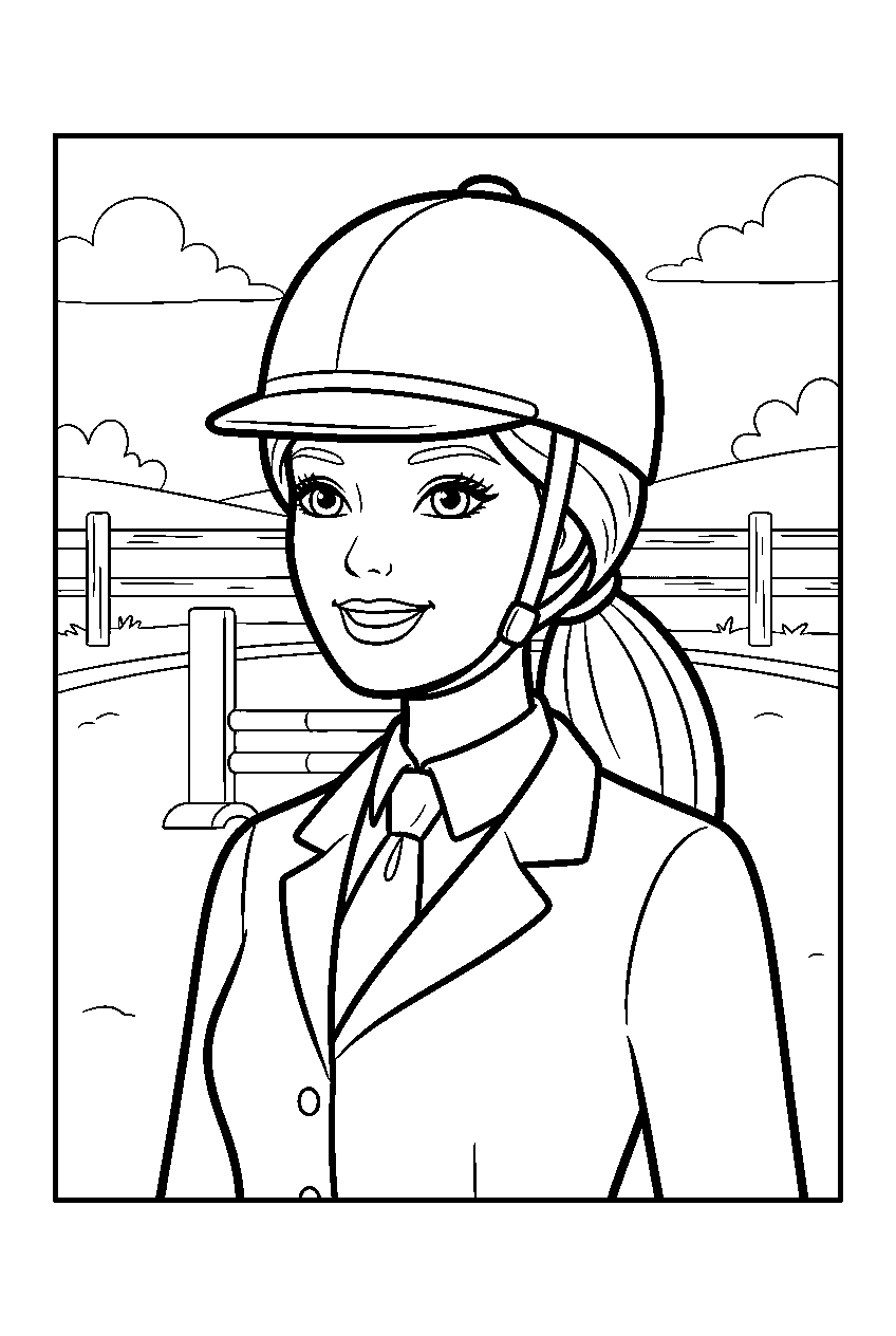 barbie in riding arena line art