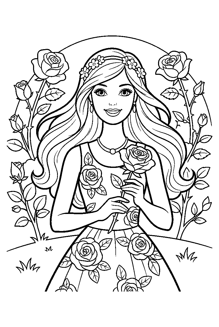 barbie in rose garden line art