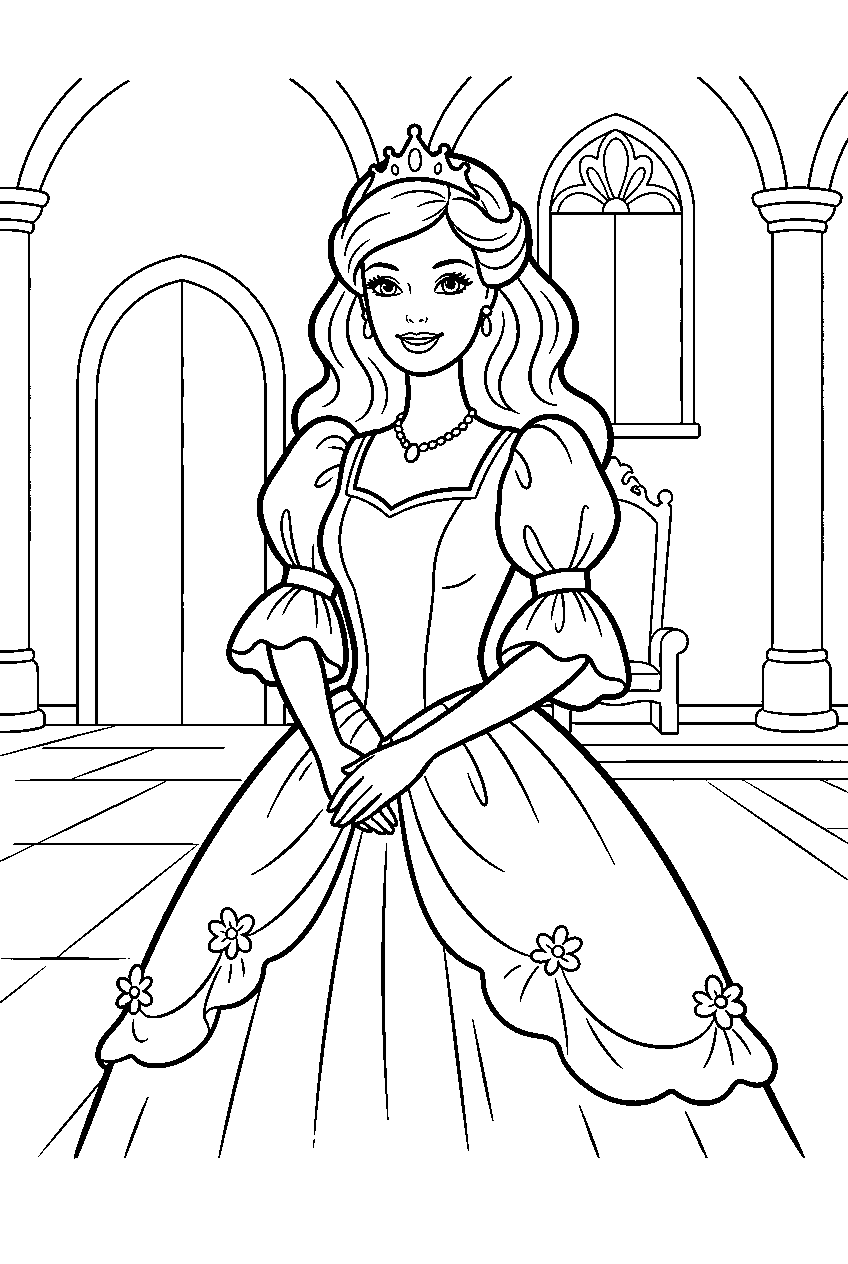 barbie in royal palace line art