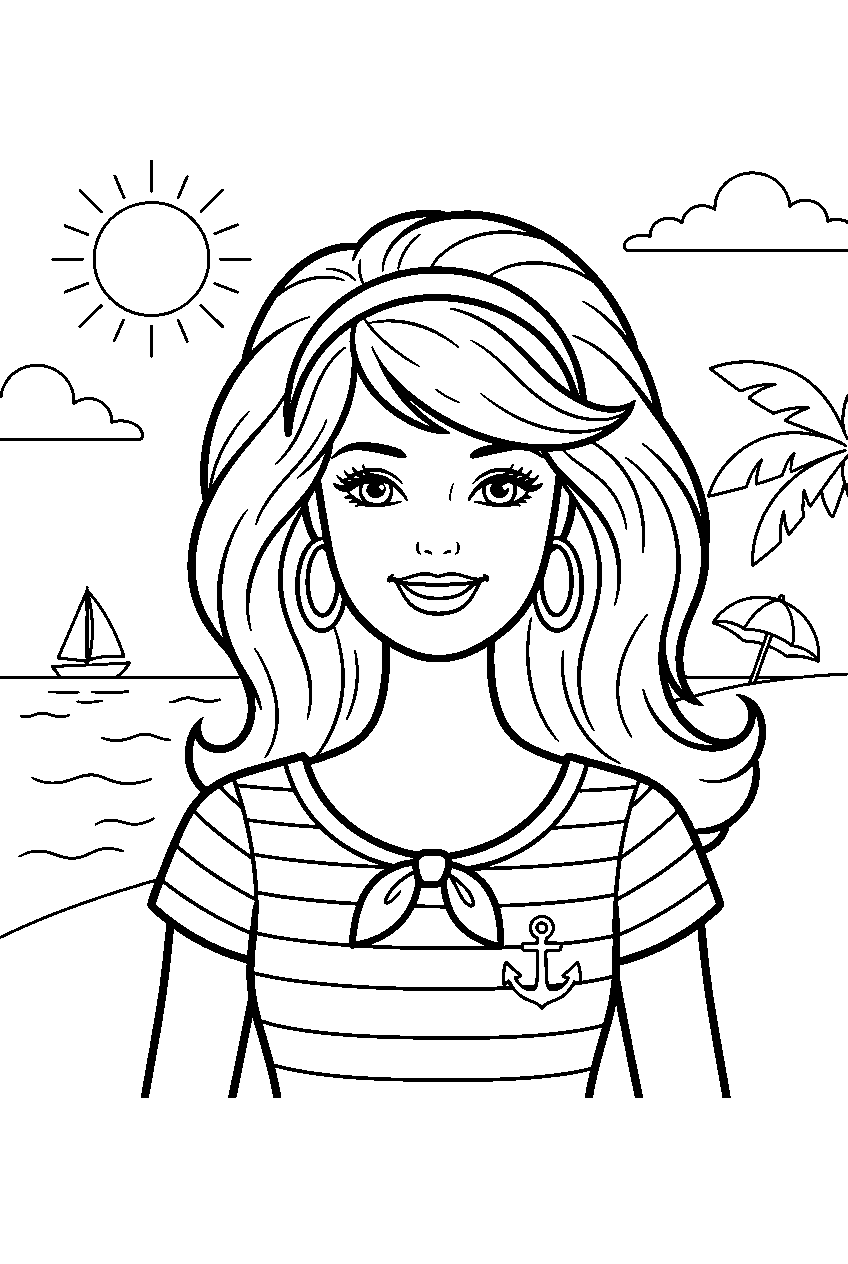 barbie in seaside resort line art